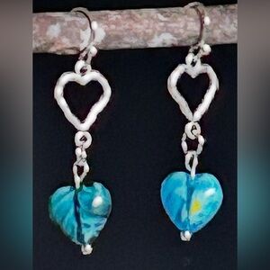 Antique Silver & Glass Heart-Shaped Earrings